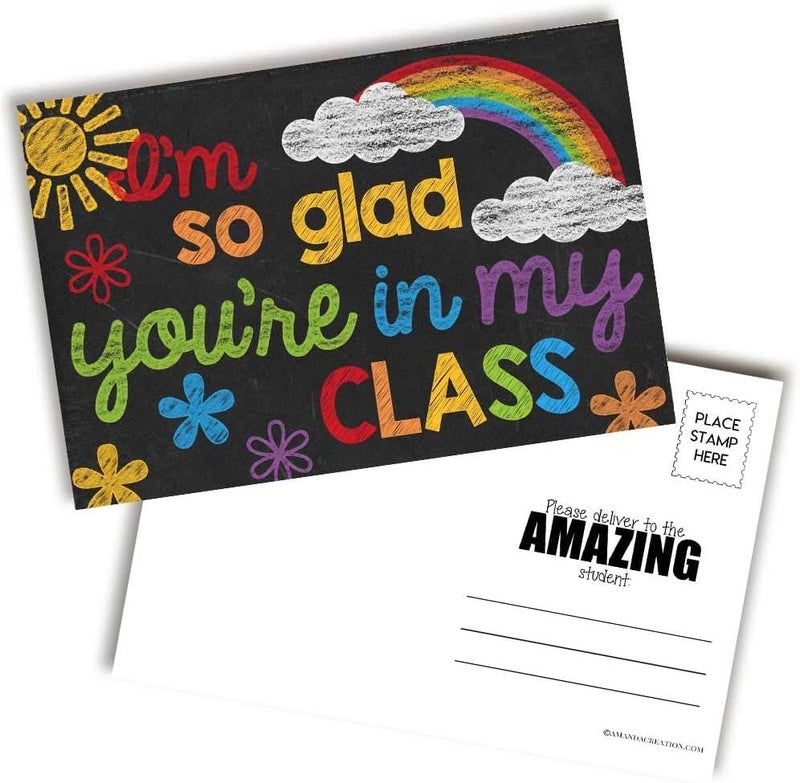 Amanda Creation Glad You're in My Class Colorful Chalkboard Themed Blank Postcards for Students from Teachers, 30 4"x6" Fill in Notecards by AmandaCreation - Image 1